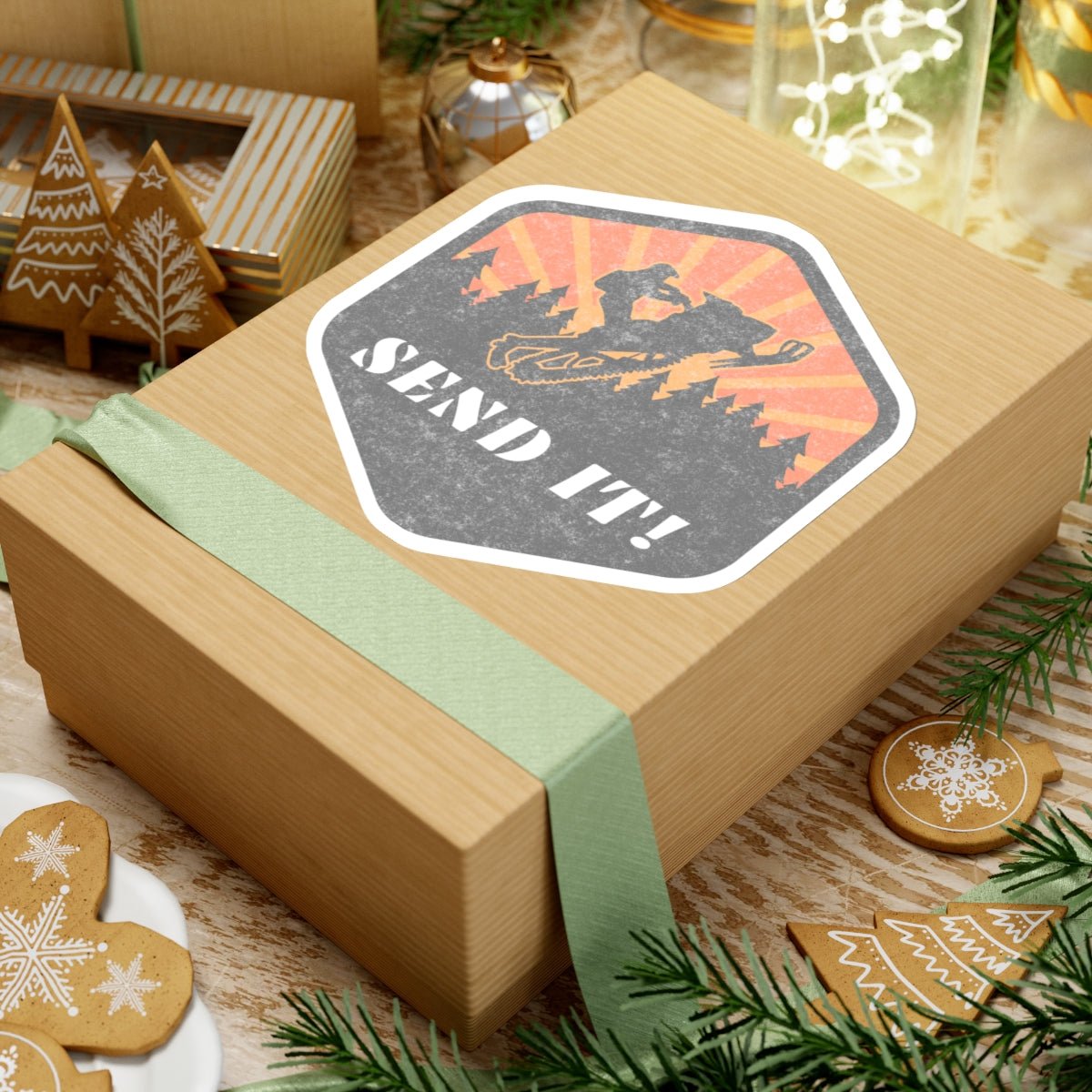 Snowmobile Send it Kiss-Cut Stickers Orange