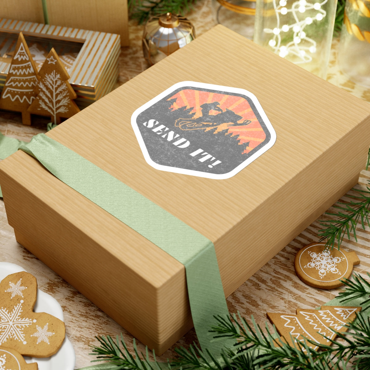 Snowmobile Send it Kiss-Cut Stickers Orange